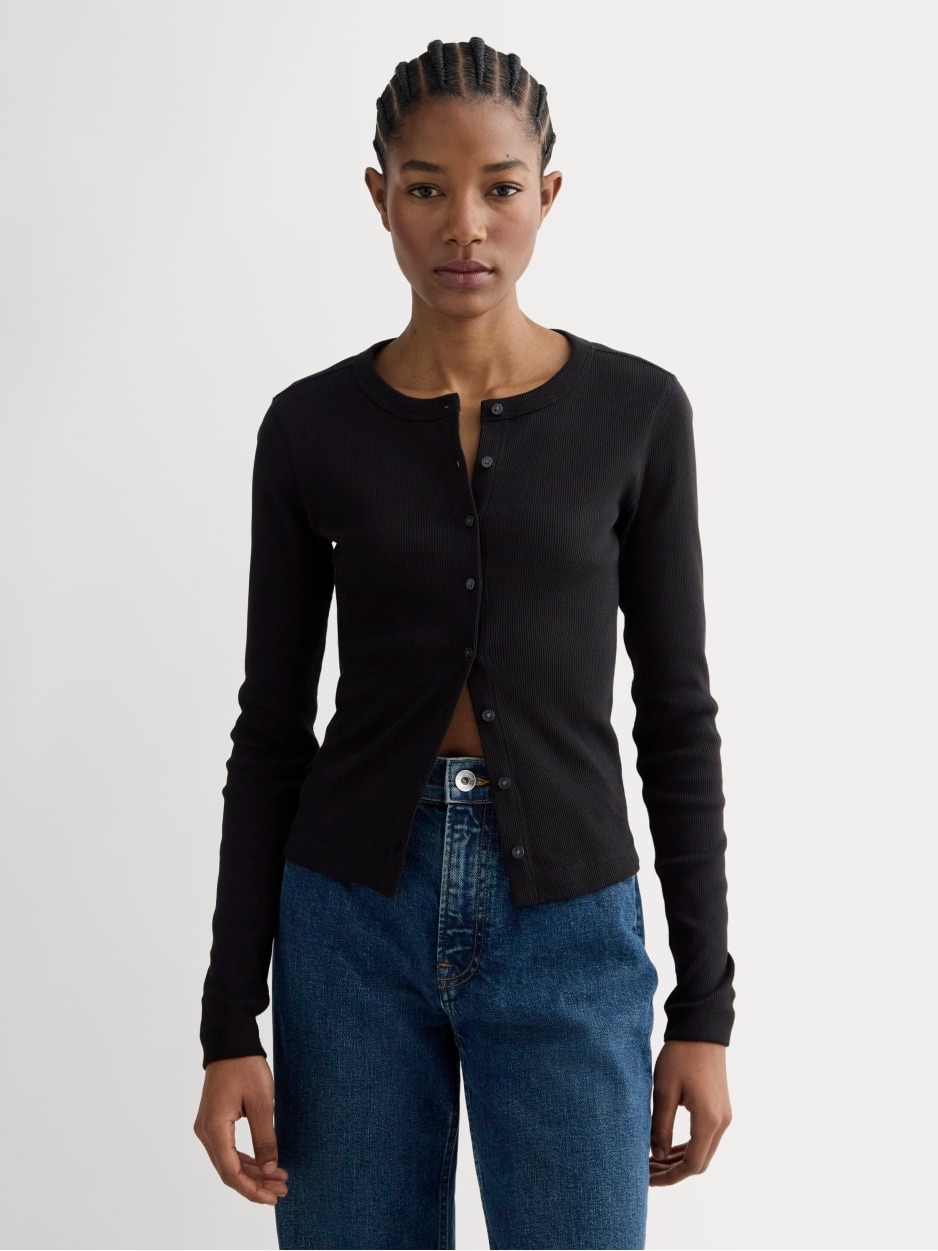 Everlane The Selfie Cardigan Black Size Xs Nwot Organic Cotton Ribbed Knit